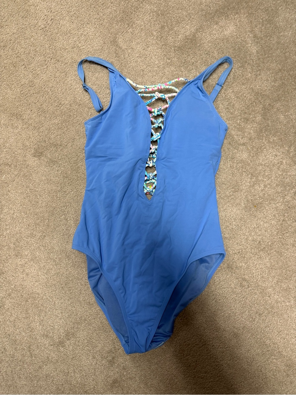 Lilly Pulitzer Blue One-Piece Swimsuit with Colorful Lace Back
